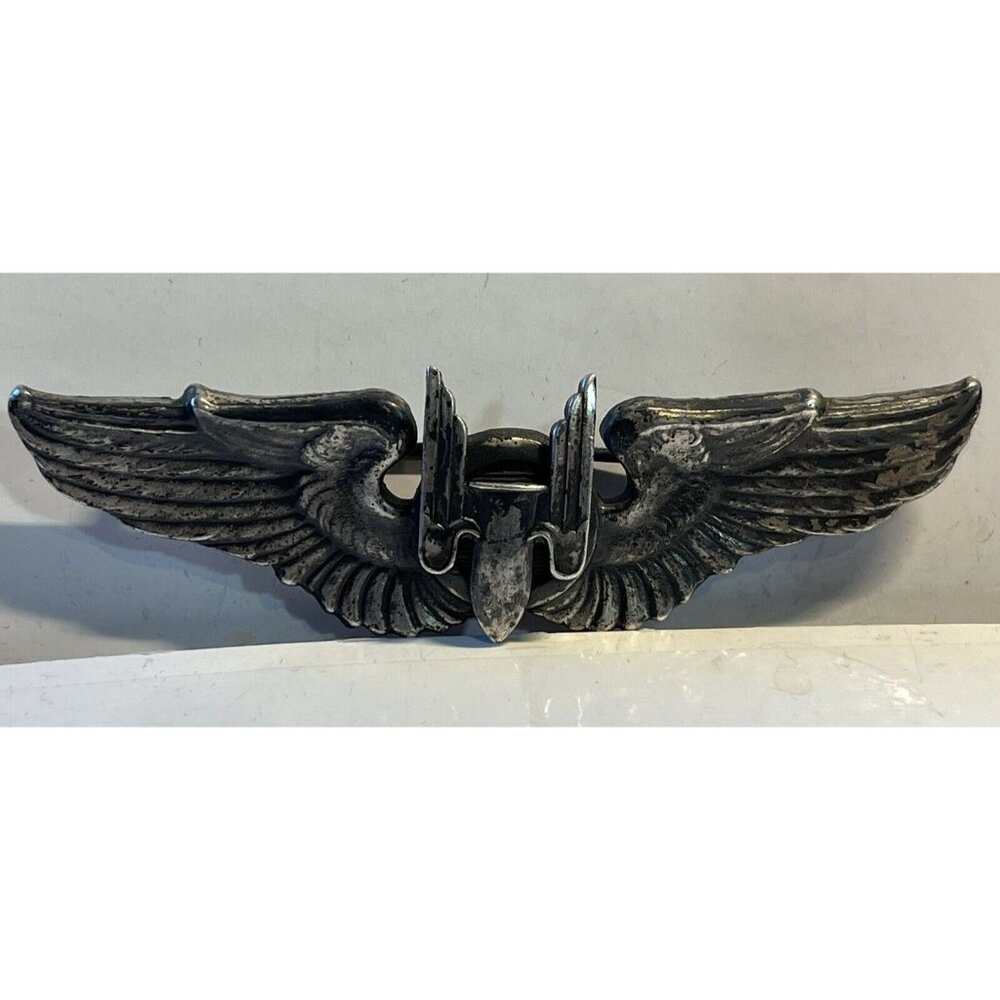 WWII US Army Air Corps Force Ariel Gunner Wings Sterling Silver 3 1/4” Full Pin!